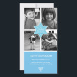 Cartão De Festividades Tipografia Decorânea - Estrela Azul Claro Chanucá<br><div class="desc">Uma grande estrela azul cobalta de David é a peça focal deste cartão com fotos Hanukkah. A estrela impressão no centro de quatro de suas próprias fotografias a cor ou preto-e-branco. As palavras "O Festival das Luzes" dentro a estrela com espirais dentro e radiando para fora da estrela para fazer...</div>