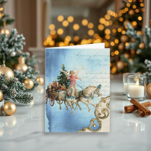 Cartão De Festividades Tipografia do Vagão de Natal do Anjo Vintage