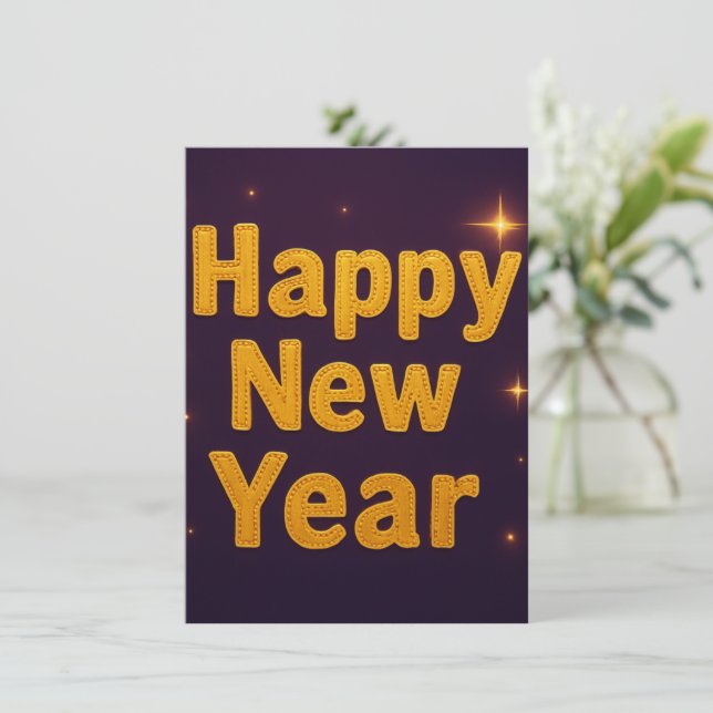 Cartão De Festividades Tipografia Dourada Elegante com Costura Festa Clás (Em pé/Frente)