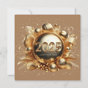 Cartão De Festividades Tipografia dourada feliz ano novo 2025 plano