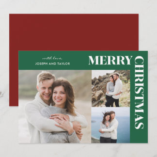 Cartão De Festividades Tipografia Feliz Natal Branco no Verde 3 Fotos