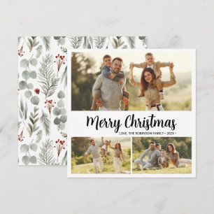 Cartão De Festividades Tipografia foliar Elegante 3 Várias Fotografias Na