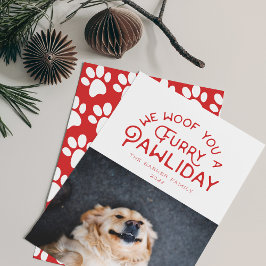 Cartão De Festividades Tipografia Furry Pawliday | Pet Themed Photo White