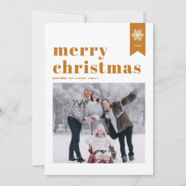 Cartão De Festividades Tipografia Laranja Flocos de Neve Feliz Foto de Na