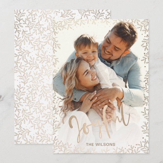 Cartão De Festividades Tipografia Mod Simples Alegre Rosa Dourado Foto (Frente/Verso)