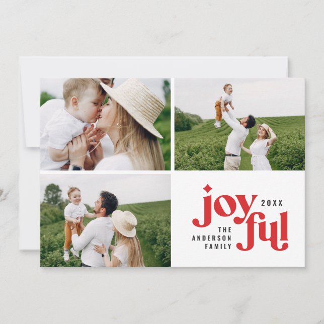 Cartão De Festividades Tipografia multifotografia moderna de Natal (Frente)