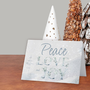 Cartão De Festividades Tipografia Paz Amor e Alegria Aquarela Neve