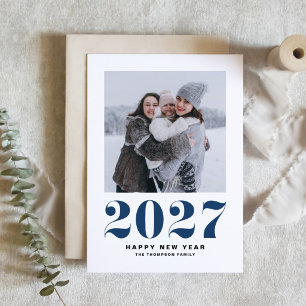 Cartão De Festividades Tipografia Retro Azul Marinho 2027 Foto de Ano Nov