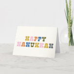 Cartão De Festividades Tipografia Retro Colorida Hanukkah<br><div class="desc">Saudações bonitas e coloridas a Hanukkah com divertida tipografia retrô. Personalize o dentro com sua saudação favorita!</div>