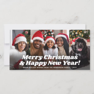 Cartão De Festividades Tipografia Retro de Natal e Ano Novo com Quatro Fo