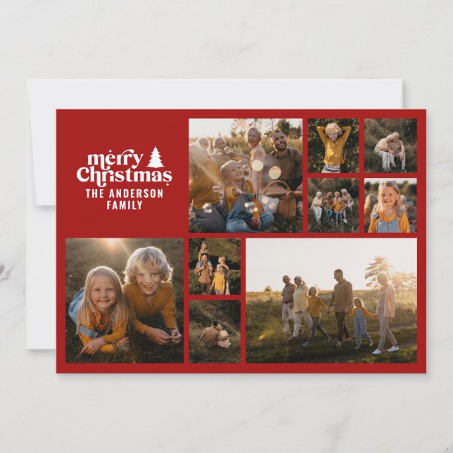 Cartão De Festividades Tipografia retrógrada, fotografia vermelha mínima  (Frente)