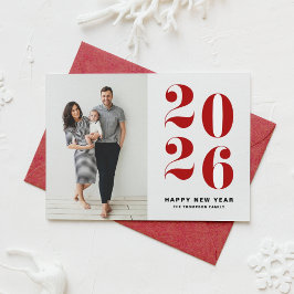 Cartão De Festividades Tipografia Vermelha 2025 Foto de Ano Novo