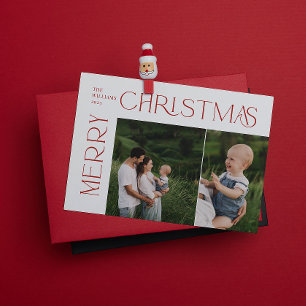 Cartão De Festividades Tipografia Vermelha Fotográfica de Natal Moderno 2