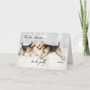 Cartão De Festividades "Tis the Season" Airedale Dog Art Christmas Card