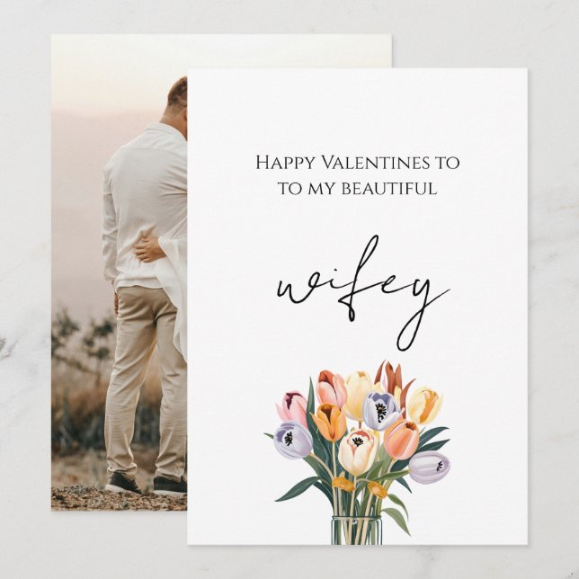 Cartão De Festividades To My Beautiful Wifey Valentines Elegant Photo  (Frente/Verso)