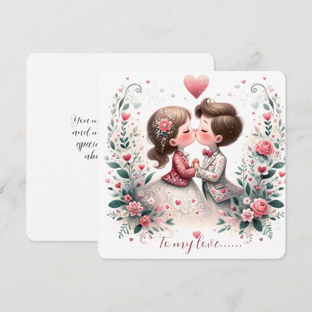 Cartão De Festividades To My Love On Valentines Day Kissing (Frente/Verso)