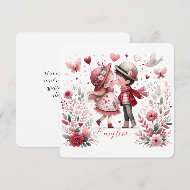 Cartão De Festividades To My Love On Valentines Day Kissing (Frente/Verso)