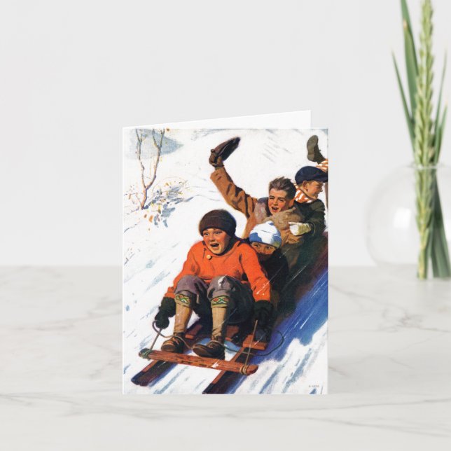 Cartão De Festividades Tobagganing (Frente)