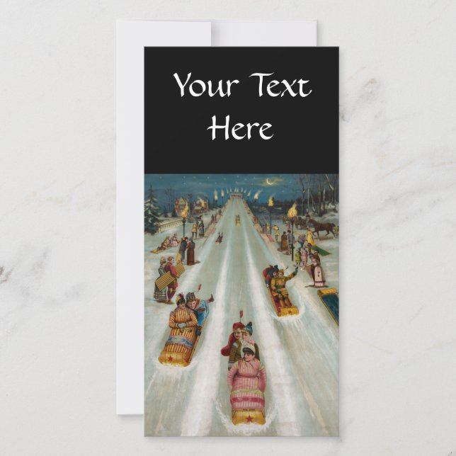 Cartão De Festividades Toboggans Em uma noite de inverno (Frente)