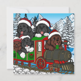 Cartão De Festividades Todos a bordo do trem de Natal do cachorro Newfoun