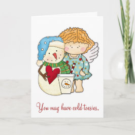 Cartão De Festividades Toe frio e coração quente Anjo de inverno e Placa