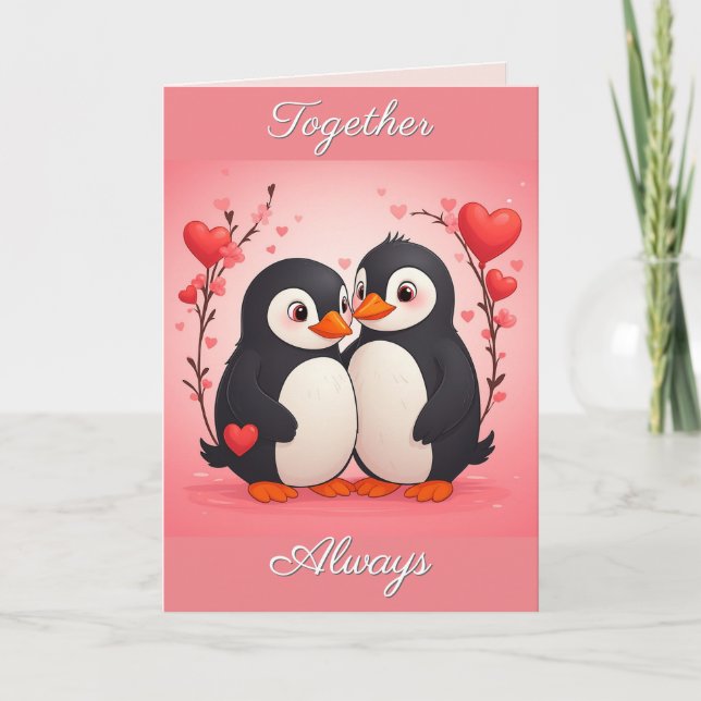 Cartão De Festividades Together Always Penguin Love Valentine's Day Card (Frente)