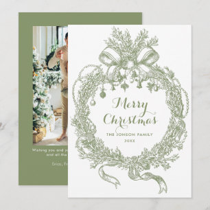 Cartão De Festividades Toile De Juoy Sage Natais vintages Verdes Foto