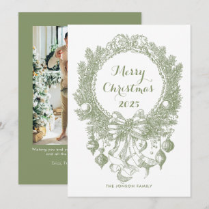 Cartão De Festividades Toile De Juoy Sage Natais vintages Verdes Foto