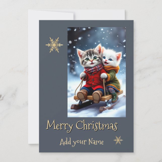Cartão De Festividades Tom and Luna Christmas Card Sledding Winter Scene  (Frente)