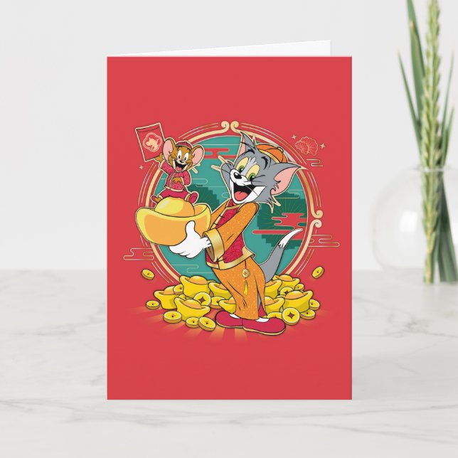 Cartão De Festividades Tom & Jerry Ano novo Envelope Vermelho (Frente)