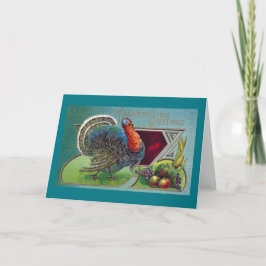 Cartão De Festividades Tom Turkey e Fall Fruta Vintage Ação de Graças