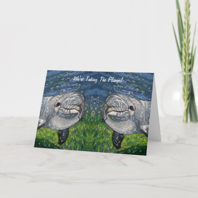 Cartão De Festividades Tomando o mergulho: Golfinhos: Salvar a data, (Frente)