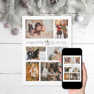 Cartão De Festividades Toque de Colagem de Fotos Holly Minimal Feliz