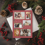 Cartão De Festividades Toque de vermelho de colagem de fotos Holly Minima<br><div class="desc">6 áreas de fotos em várias orientações; o "quadro" vermelho de amora pode ser mudado para qualquer cor no editor; mais ou escale acentuações ocas para se adequar ao seu texto e fotos. Escolha suas próprias fontes também! Adicione uma mensagem à parte traseira ou mais fotos,  se desejar.</div>