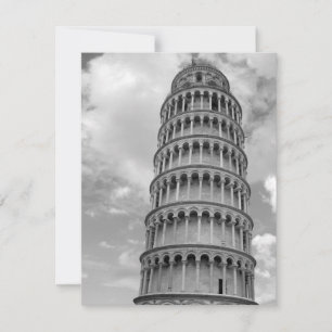Cartão De Festividades Torre de Pisa Itália Preto e Branco