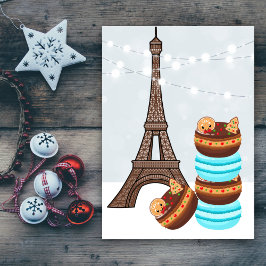 Cartão De Festividades Torre Eiffel e Natal das Macaroons