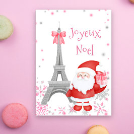 Cartão De Festividades Torre Eiffel e Papais noeis Rosa Natal de Paris