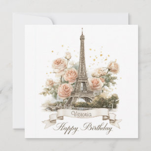 Cartão De Festividades Torre Eiffel "Parabéns" com nome personalizado