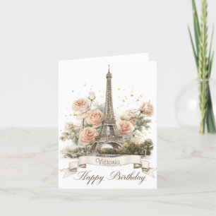 Cartão De Festividades Torre Eiffel "Parabéns" com nome personalizado