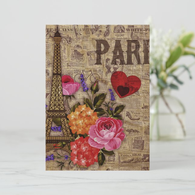 Cartão De Festividades Torre Eiffel Vintage Francesa (Em pé/Frente)