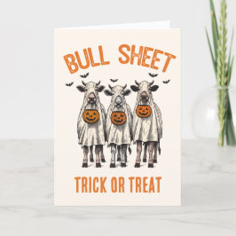 Cartão De Festividades Touro Engraçado Folha Vintage Halloween Vacas