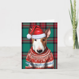 Cartão De Festividades Touro Terrier Natal Cão Verde Xadrez Natal