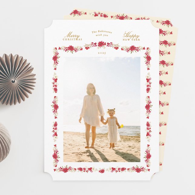 Cartão De Festividades tradicional floral botânico natalino elegante (Criador carregado)