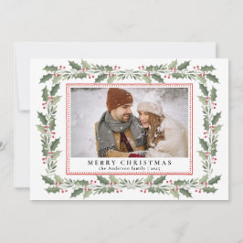 Cartão De Festividades Traditional Christmas Holly Berries & Family Photo