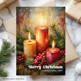 Cartão De Festividades Traditional Christmas red candles card pine wreath