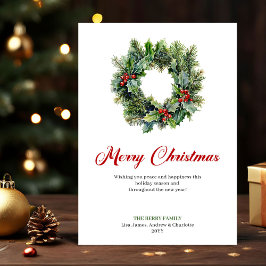Cartão De Festividades Traditional Christmas Wreath Holiday Greeting Card