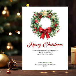 Cartão De Festividades Traditional Christmas Wreath Holiday Greeting Card