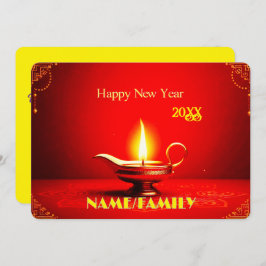 Cartão De Festividades Traditional Diya Lamp – Elegant Happy New Year