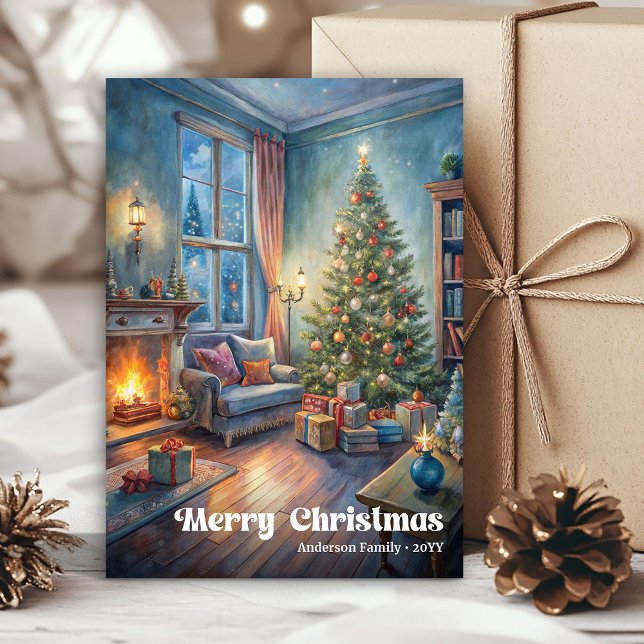 Cartão De Festividades Traditional festive scene card red green lettering (Traditional festive scene card red green lettering

)