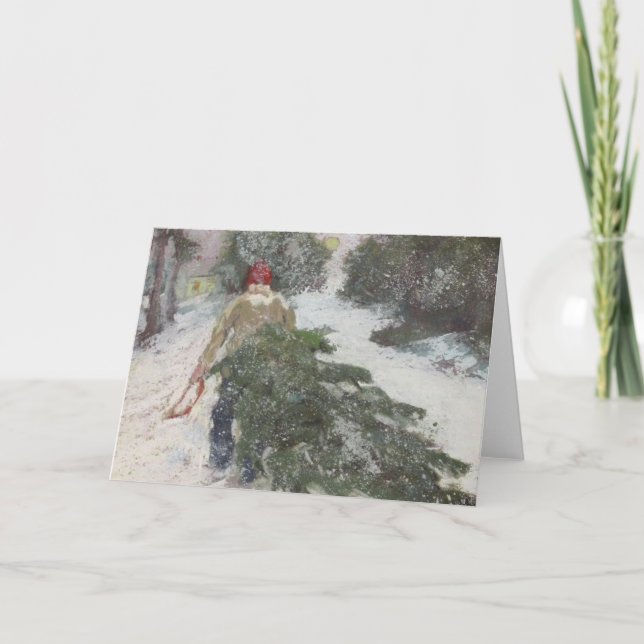 Cartão De Festividades Trazendo em casa a árvore (Frente)